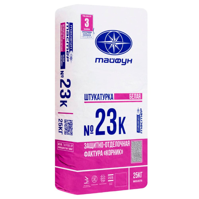 Штукатурка Тайфун Мастер №23К-3 фактура Корник 2.5 мм белая 25 кг