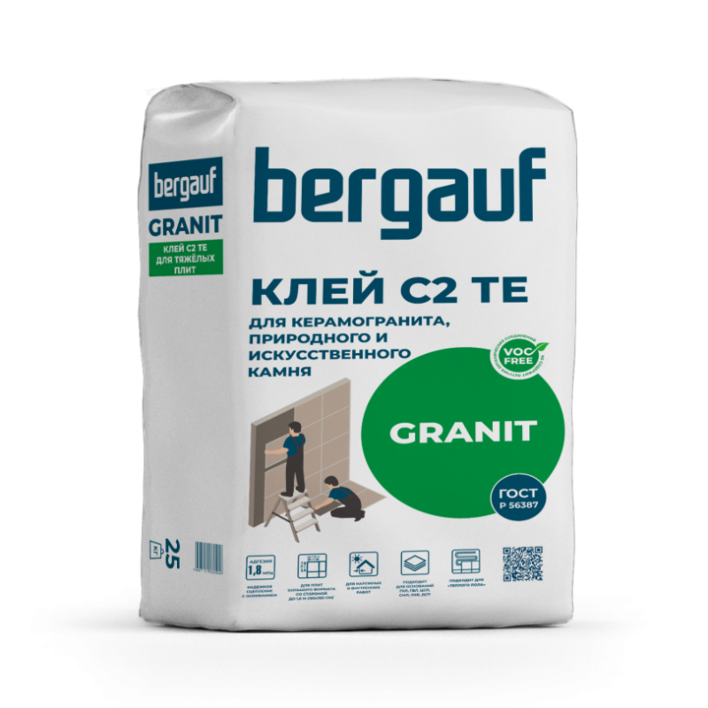 Клей Bergauf Granit для керамогранита, природного и искусственного камня 25 кг