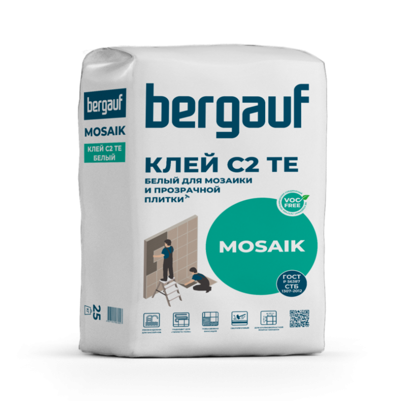 Клей Bergauf Mosaik для мозаики и прозрачной плитки белый 25 кг